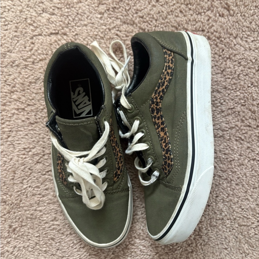 Olive Green with Leopard Print Vans